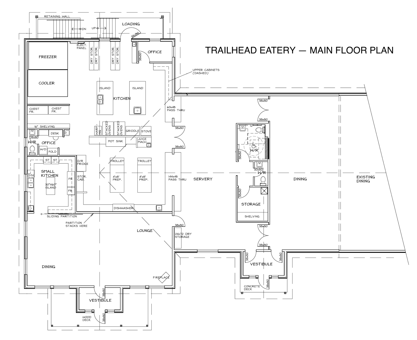 floor plans for the main floor of the Trailhead Eatery